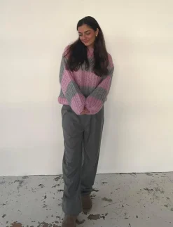 Design By Si Mathilde & Anna striktrøje - Grå/lyserød Best