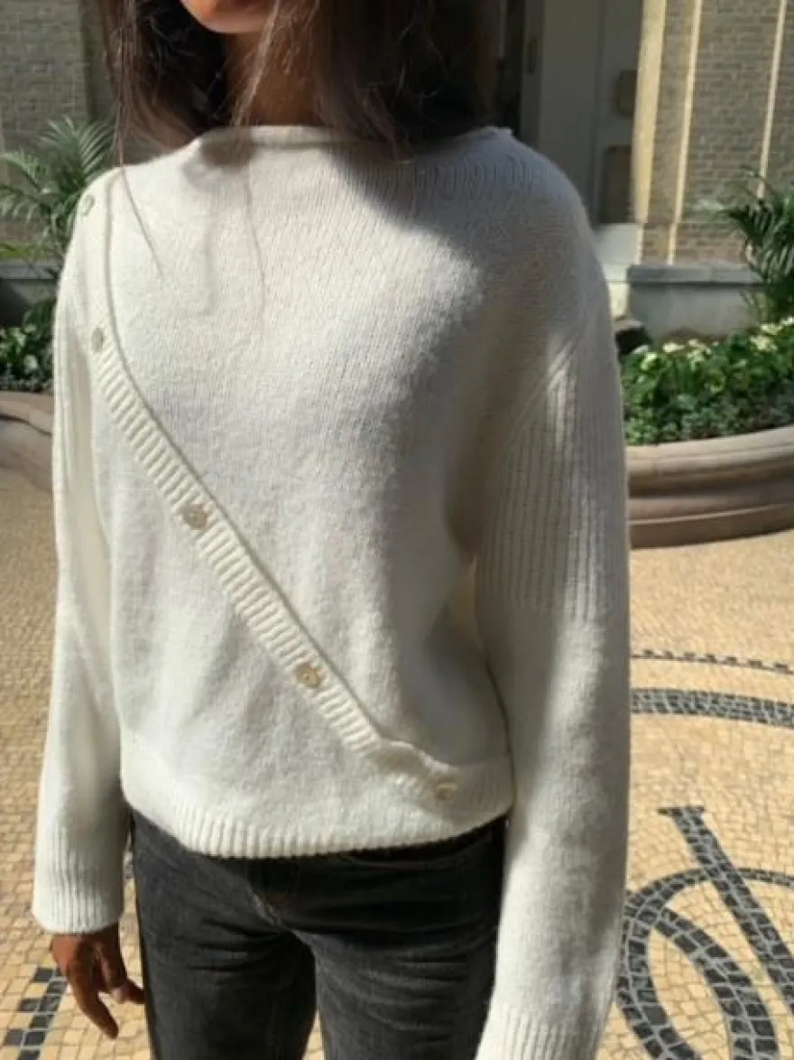 Design By Si Matilde W striktrøje med knapper - Off white Sale