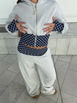 Design By Si May sweatpants med polkaprikker - Grå/navy/hvid