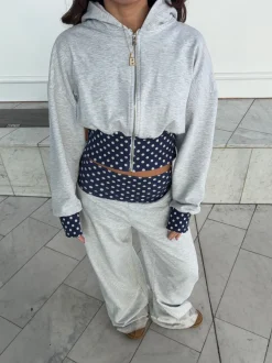 Design By Si May sweatpants med polkaprikker - Grå/navy/hvid