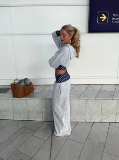 Design By Si May sweatpants med polkaprikker - Grå/navy/hvid