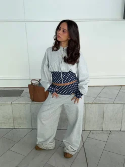 Design By Si May sweatpants med polkaprikker - Grå/navy/hvid