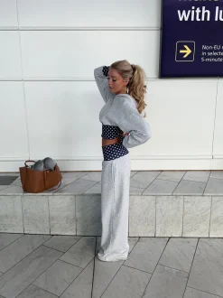 Design By Si May sweatpants med polkaprikker - Grå/navy/hvid