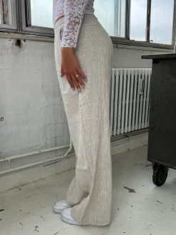 Design By Si Milana hørbukser - beige/hvide striber Discount