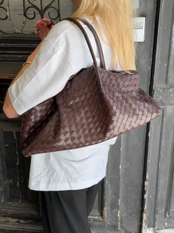 Design By Si Milu skuldertaske i flet - Brun