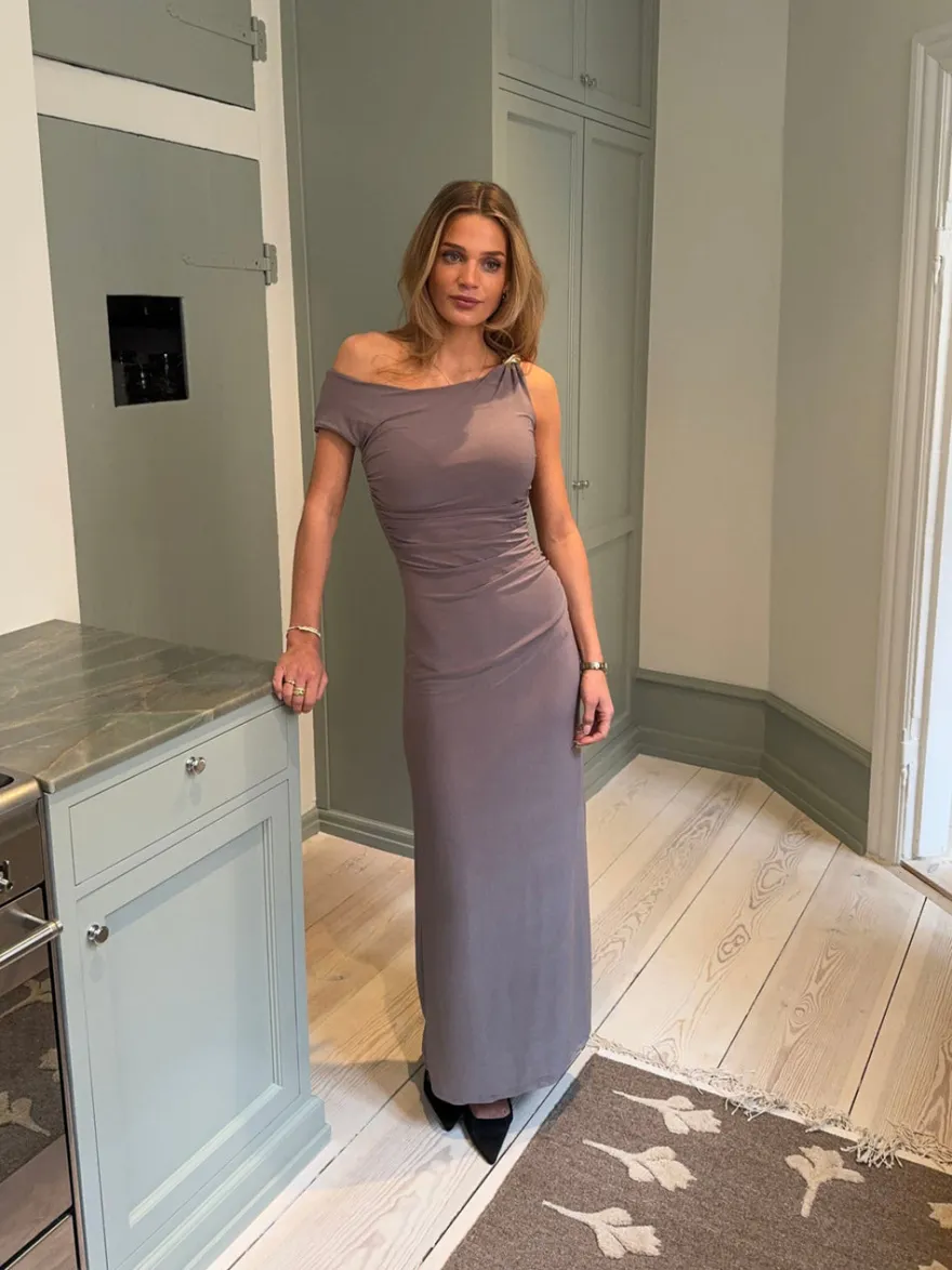 Design By Si Mina one shoulder maxikjole - Taupe New