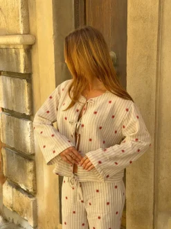 Design By Si Miran bluse med solmønster - Beige/rød New