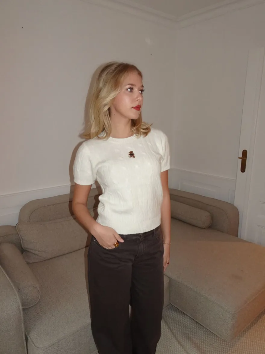 Design By Si Mirella kortærmet kabelstrik - Hvid Best