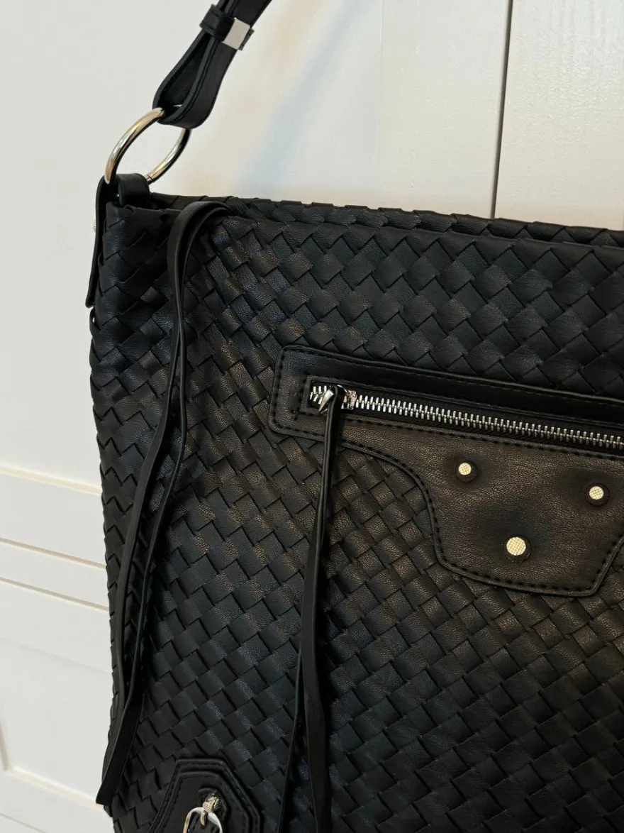 Design By Si Mumbai skuldertaske i flet - Sort Discount