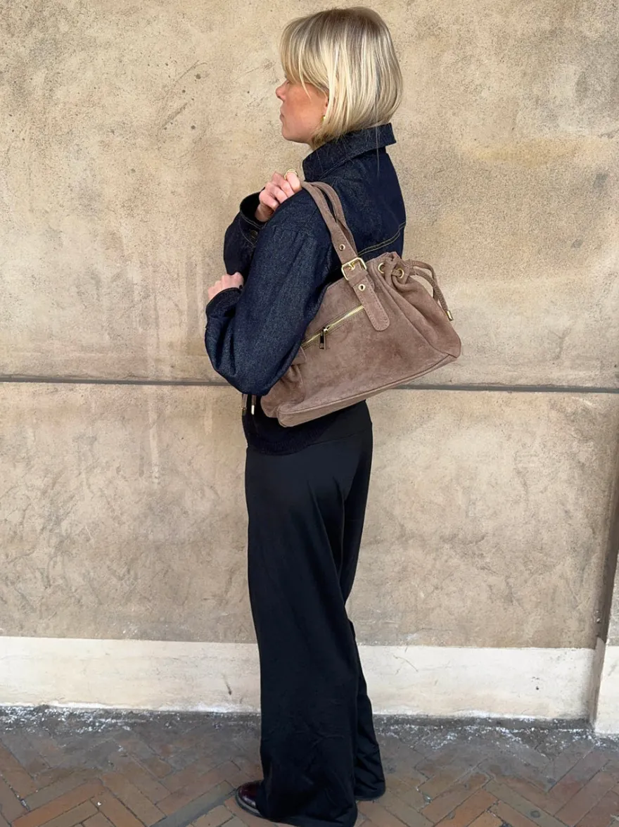 Design By Si Mura taske i ruskind - Taupe Outlet