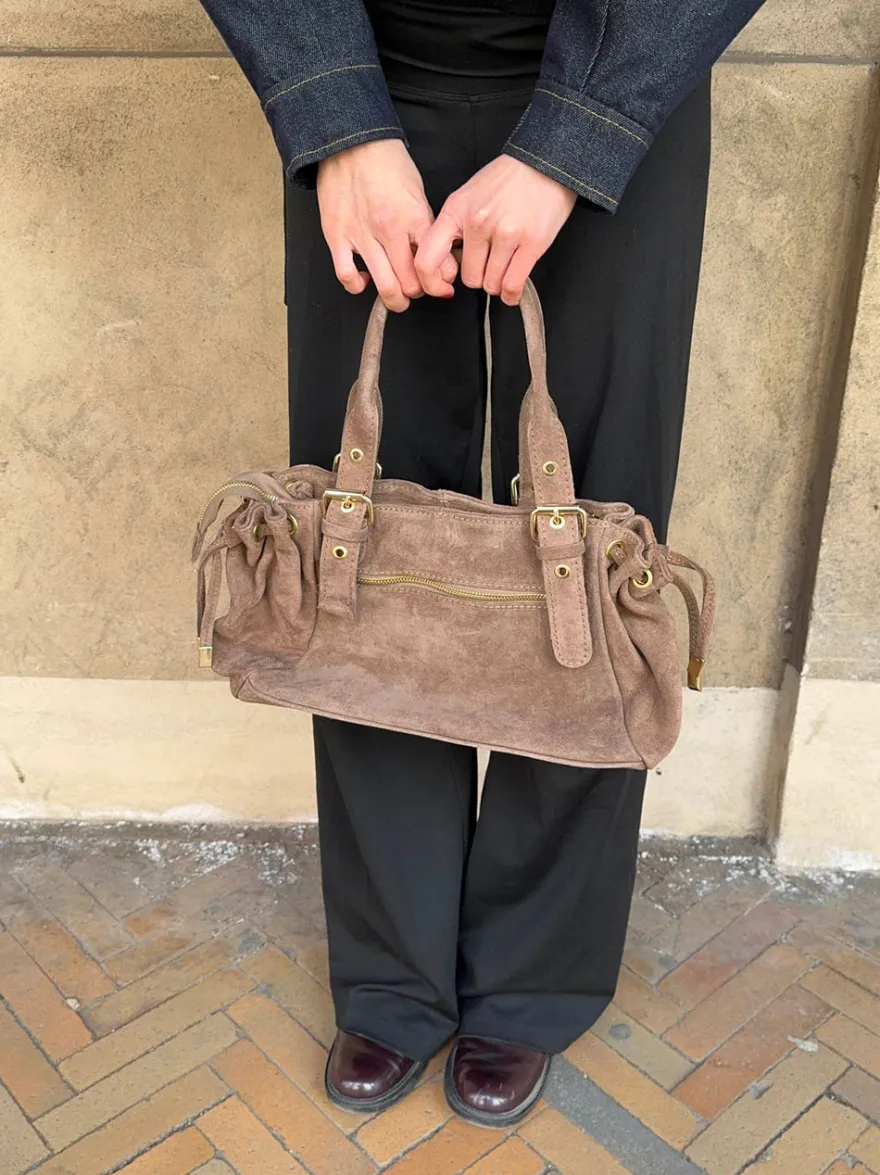 Design By Si Mura taske i ruskind - Taupe Outlet