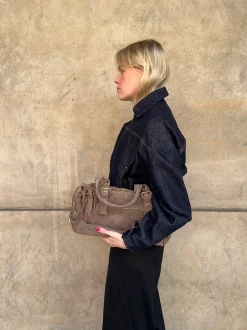 Design By Si Mura taske i ruskind - Taupe Outlet