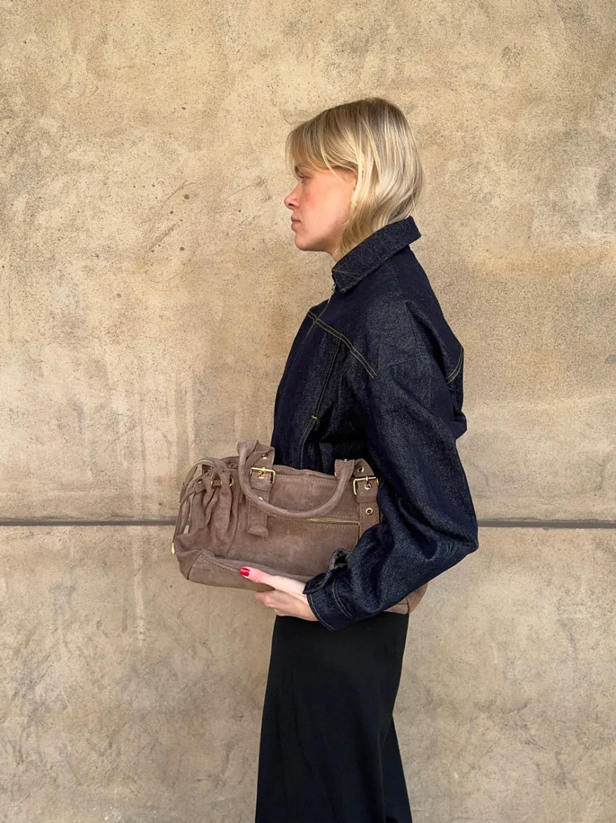 Design By Si Mura taske i ruskind - Taupe Outlet