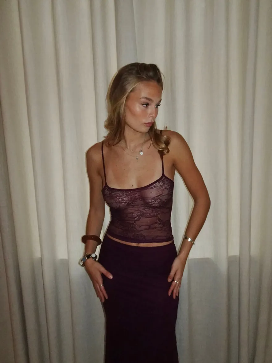 Design By Si Nadja top med blonder - Lilla Discount