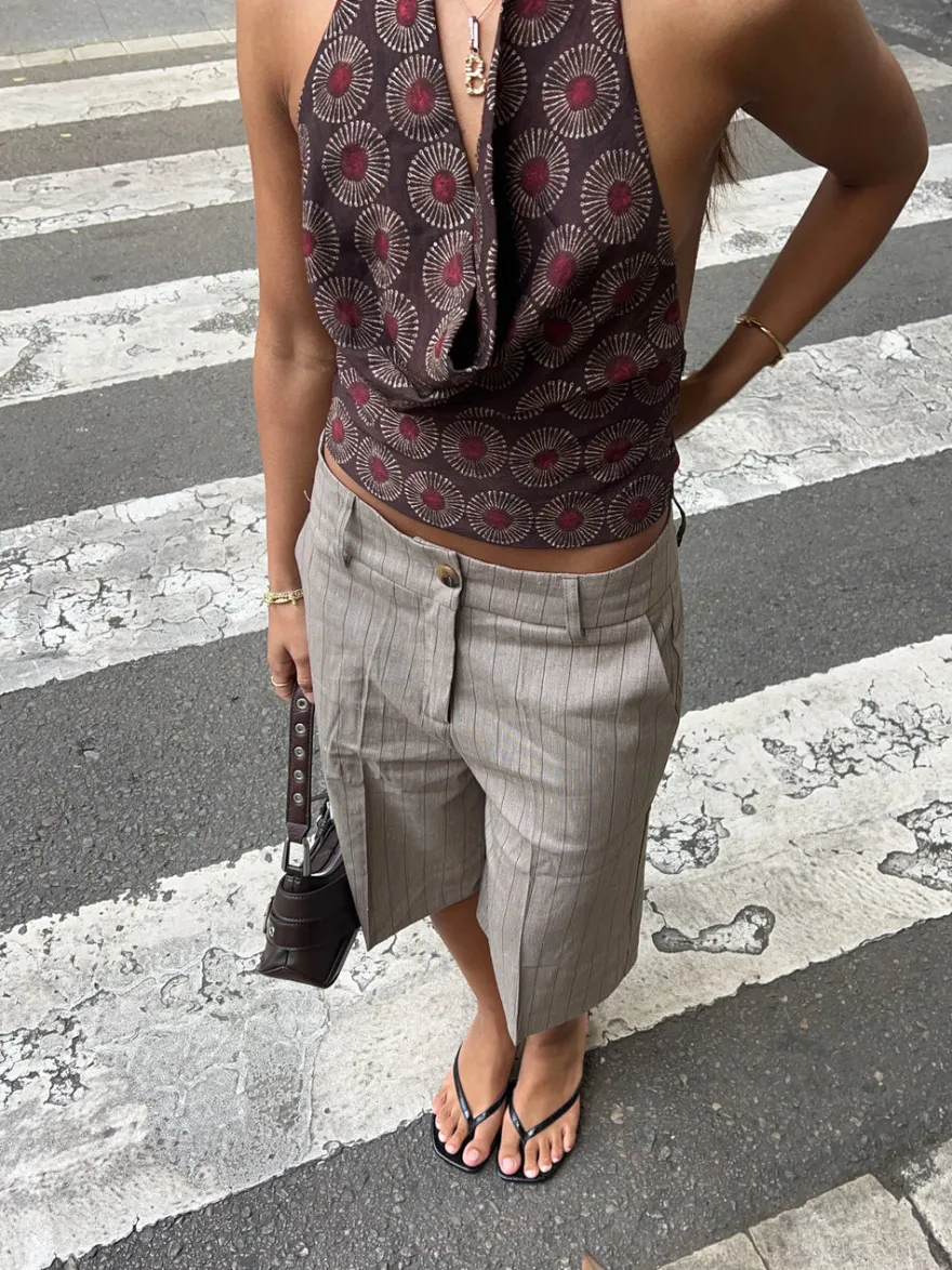 Design By Si Nayaly bermudashorts med striber - Beige New