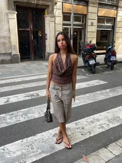 Design By Si Nayaly bermudashorts med striber - Beige New