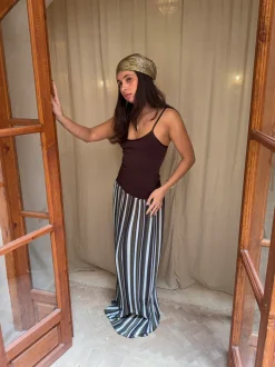 Design By Si Nessa kjole med striber - Grøn/brun/hvid New