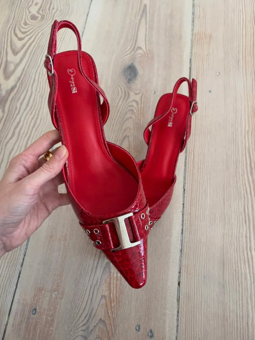 Design By Si Nida slingback stiletter med spænde - Rød Hot