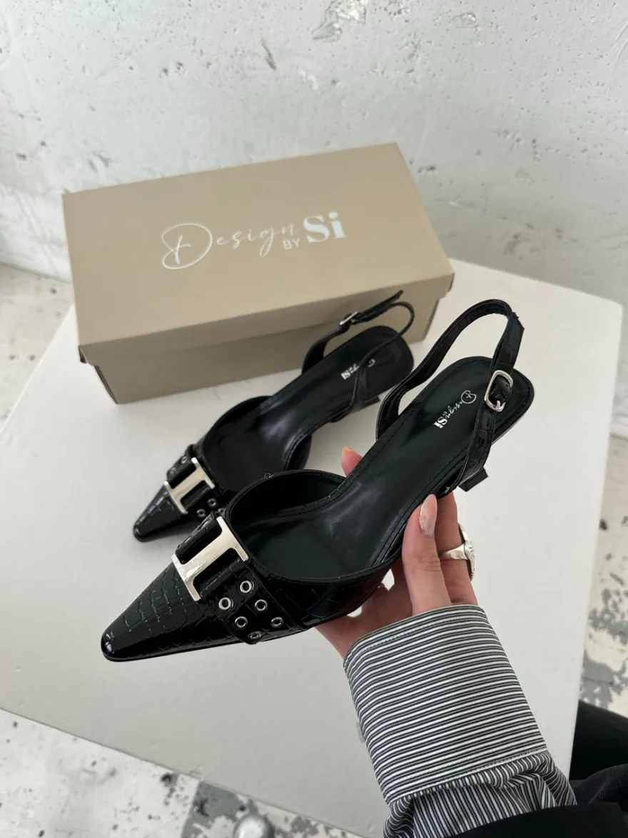 Design By Si Nida slingback stiletter med spænde - Sort Online