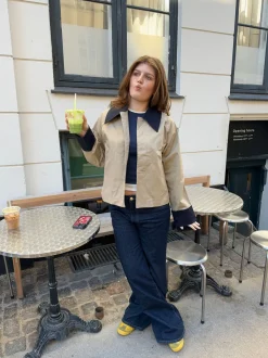 Design By Si Noami kort jakke med krave - Beige/navy Discount