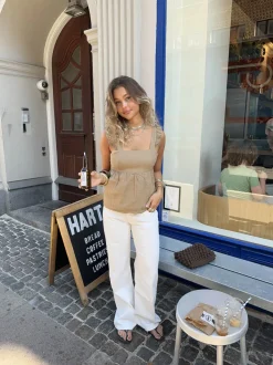 Design By Si Noor top i hørblanding - Mørk beige Discount