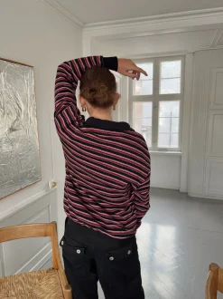 Design By Si Nova polo med striber - Rød/hvid/sort Sale