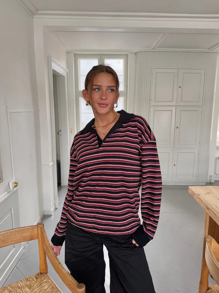 Design By Si Nova polo med striber - Rød/hvid/sort Sale