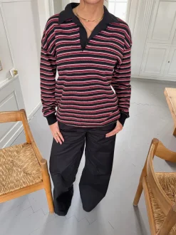 Design By Si Nova polo med striber - Rød/hvid/sort Sale
