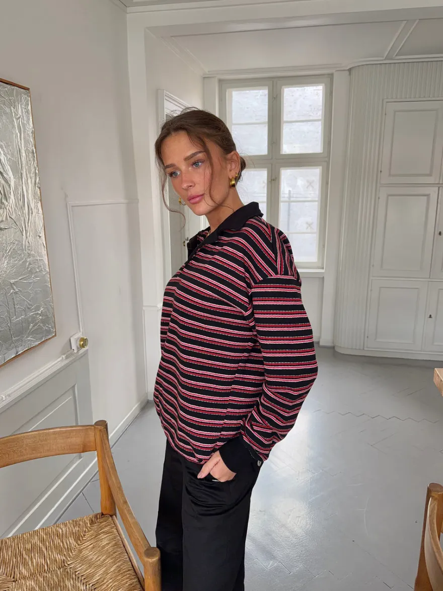Design By Si Nova polo med striber - Rød/hvid/sort Sale