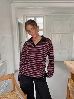 Design By Si Nova polo med striber - Rød/hvid/sort Sale