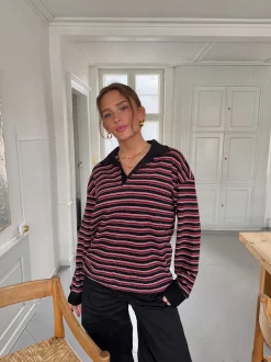 Design By Si Nova polo med striber - Rød/hvid/sort Sale