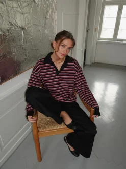 Design By Si Nova polo med striber - Rød/hvid/sort Sale