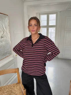 Design By Si Nova polo med striber - Rød/hvid/sort Sale