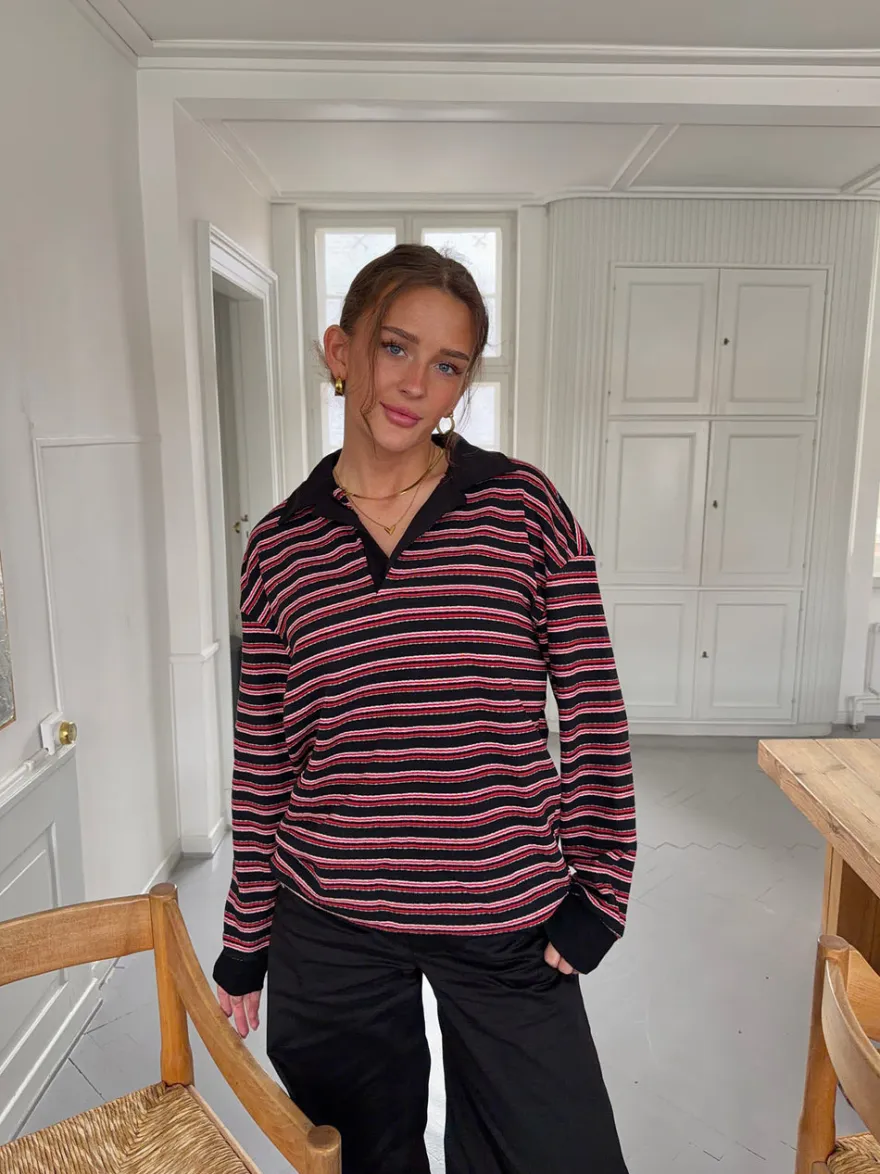 Design By Si Nova polo med striber - Rød/hvid/sort Sale