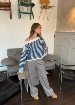 Design By Si Odetta striktrøje med striber - Hvid/navy Discount