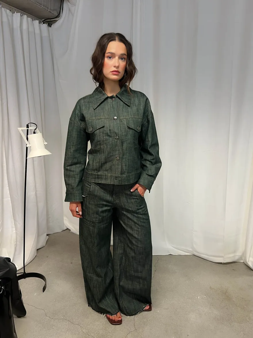 Design By Si Olivina denimjakke - Blågrøn Discount