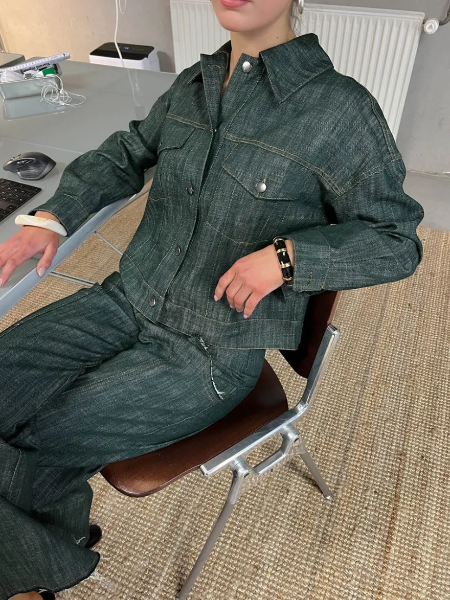Design By Si Olivina denimjakke - Blågrøn Discount