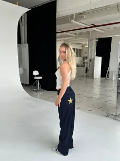 Design By Si Oversized stjerne jeans - Guld stjerner Clearance