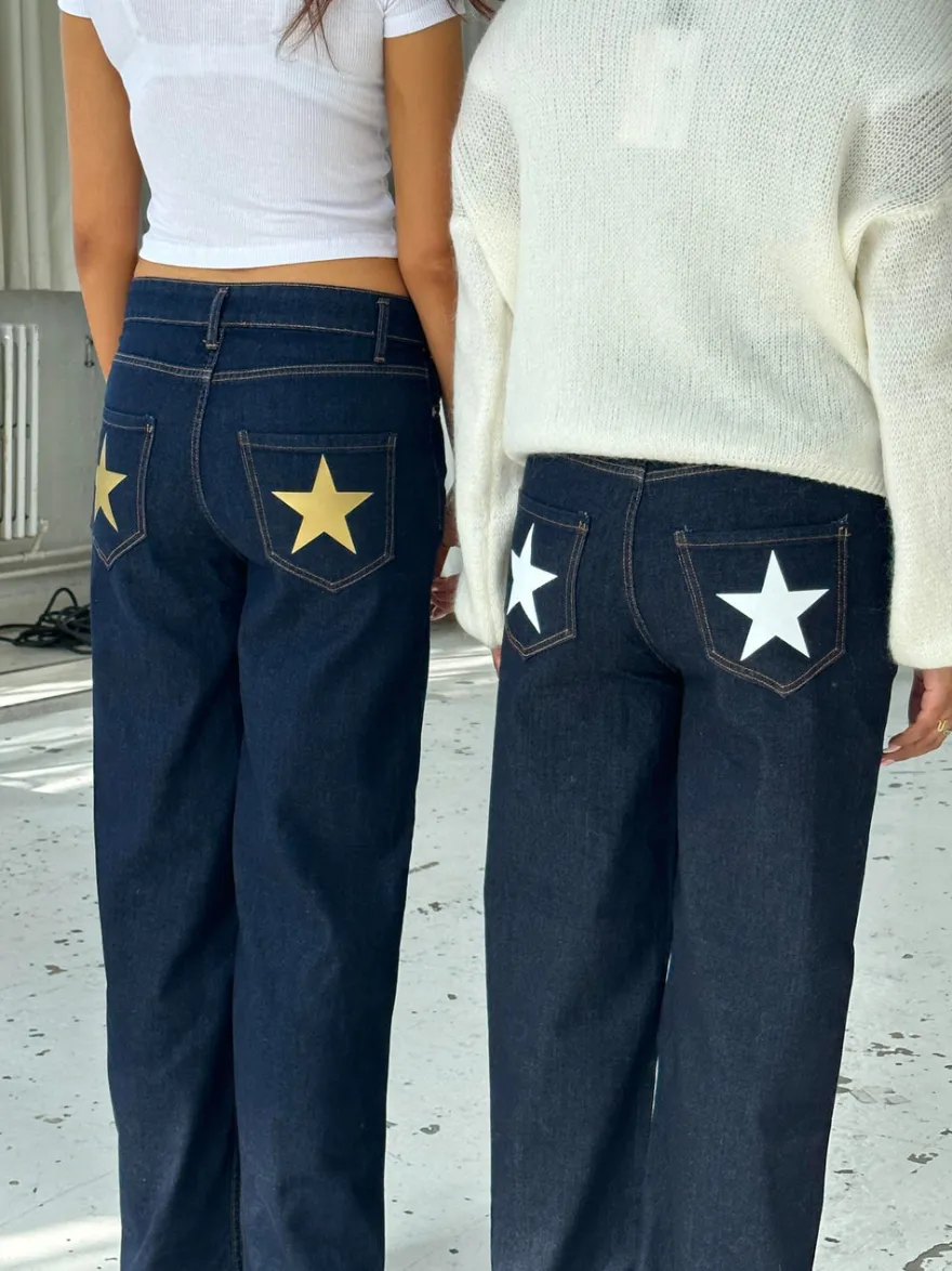 Design By Si Oversized stjerne jeans - Guld stjerner Clearance