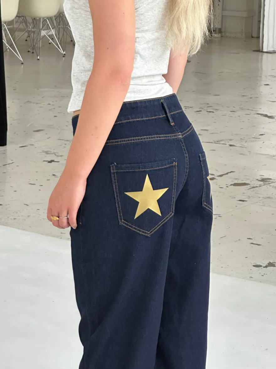 Design By Si Oversized stjerne jeans - Guld stjerner Clearance