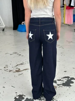 Design By Si Oversized stjerne jeans - Hvide stjerner Sale
