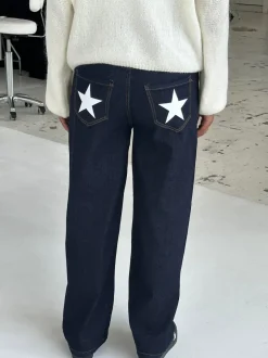 Design By Si Oversized stjerne jeans - Hvide stjerner Sale