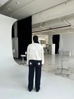 Design By Si Oversized stjerne jeans - Hvide stjerner Sale