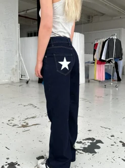 Design By Si Oversized stjerne jeans - Hvide stjerner Sale