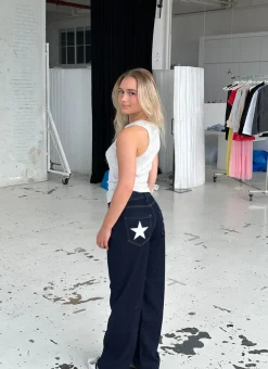 Design By Si Oversized stjerne jeans - Hvide stjerner Sale