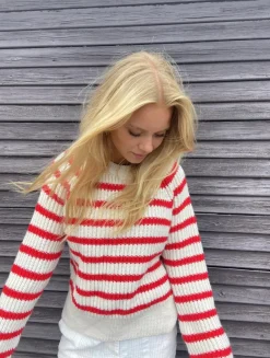 Design By Si Peddey striktrøje - Rød/beige Sale
