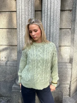 Design By Si Raffaella kabelstrik med ballonærmer - Sage grøn Online