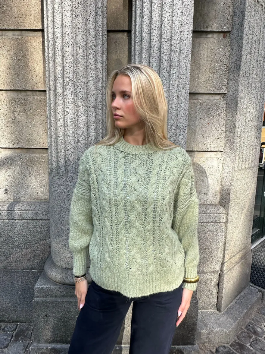 Design By Si Raffaella kabelstrik med ballonærmer - Sage grøn Online