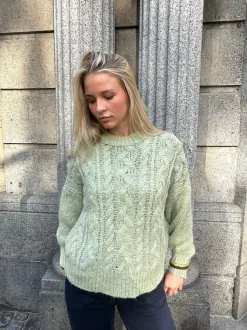 Design By Si Raffaella kabelstrik med ballonærmer - Sage grøn Online