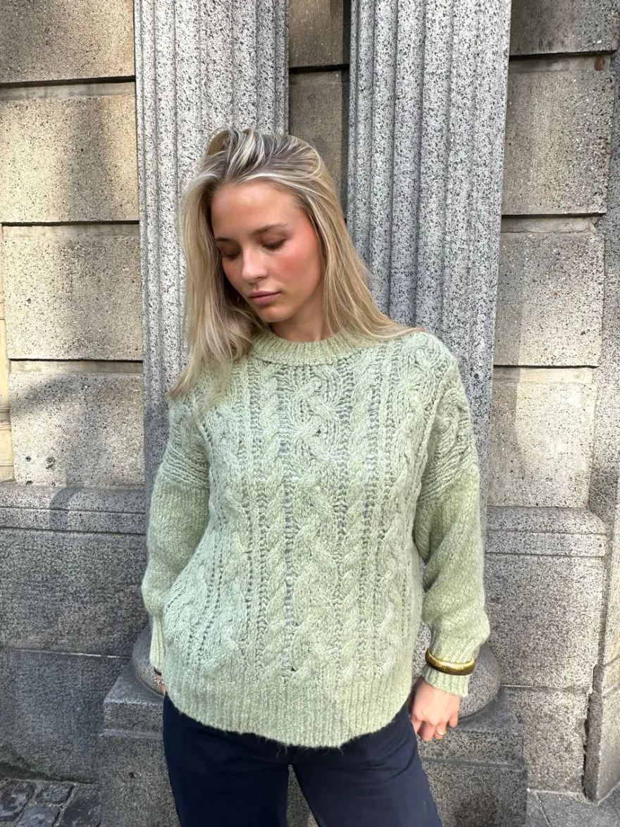 Design By Si Raffaella kabelstrik med ballonærmer - Sage grøn Online